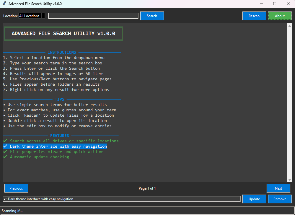 Advanced file scan utility